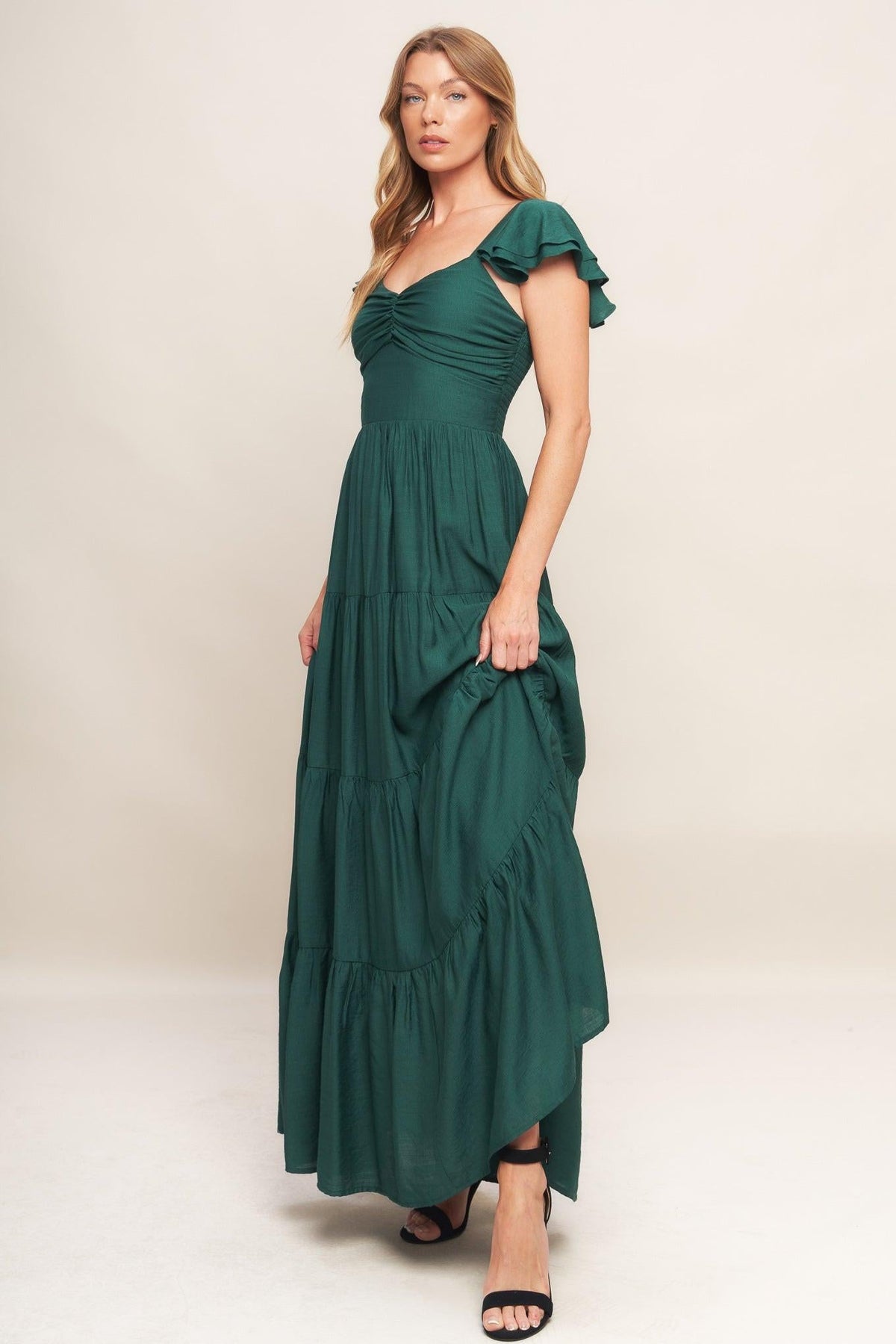 SUMMER MILK FOREST GREEN WOVEN MAXI DRESS - Flying Tomato - Flyclothing LLC