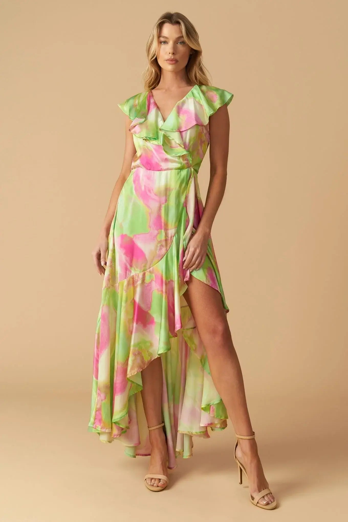 LA BEBE WOVEN SATIN MAXI DRESS - Flying Tomato - Flyclothing LLC
