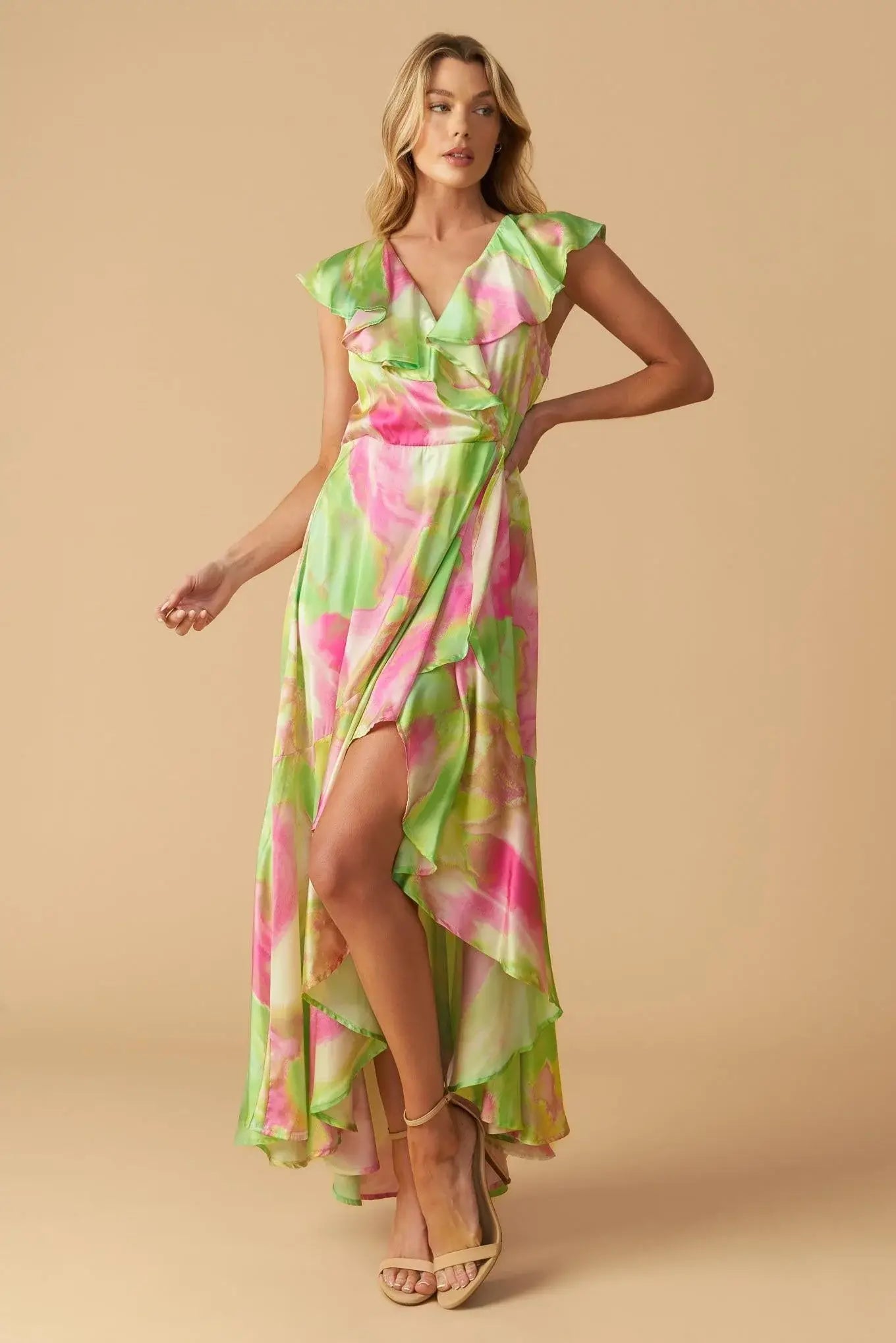 LA BEBE WOVEN SATIN MAXI DRESS - Flying Tomato - Flyclothing LLC