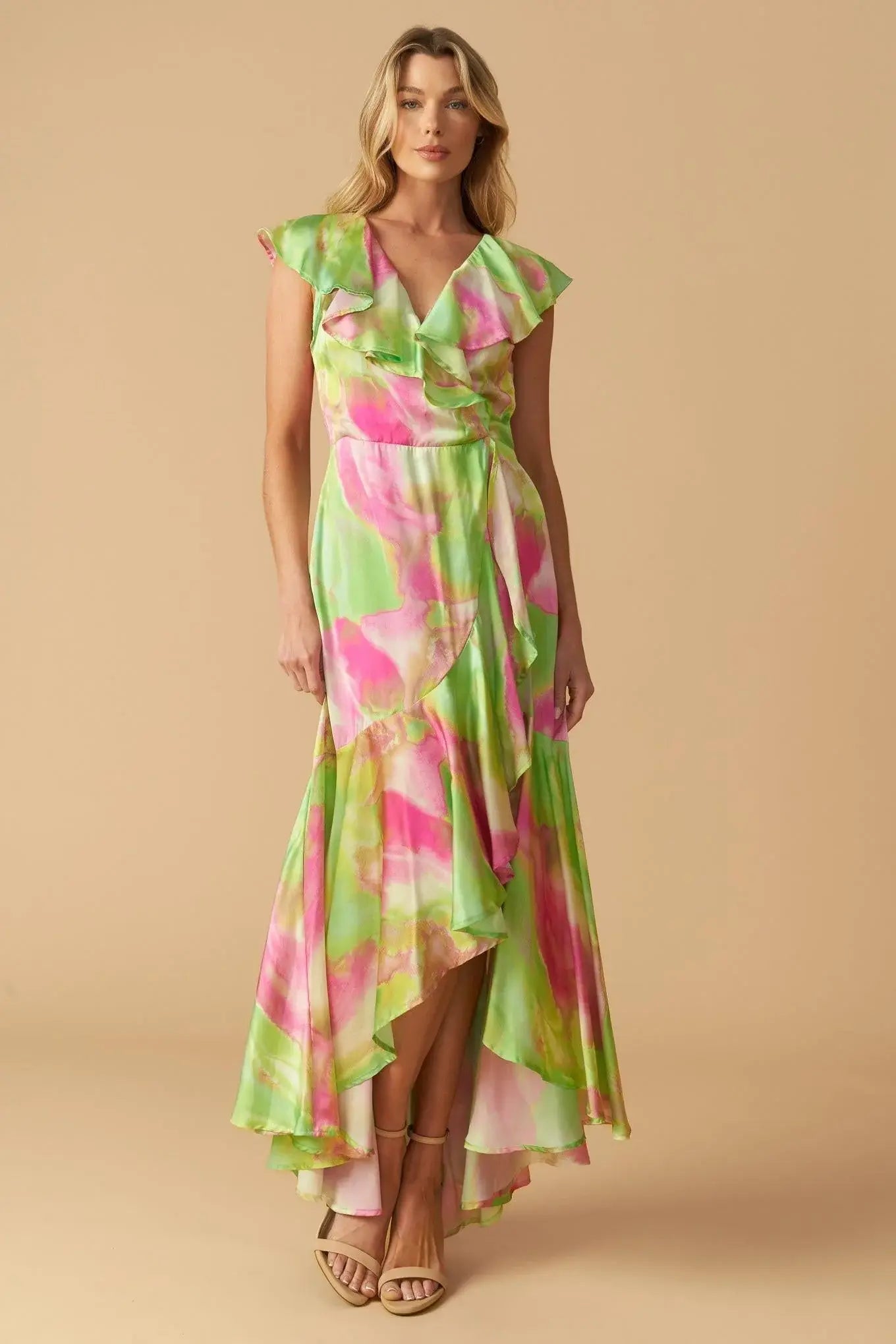 LA BEBE WOVEN SATIN MAXI DRESS - Flying Tomato - Flyclothing LLC