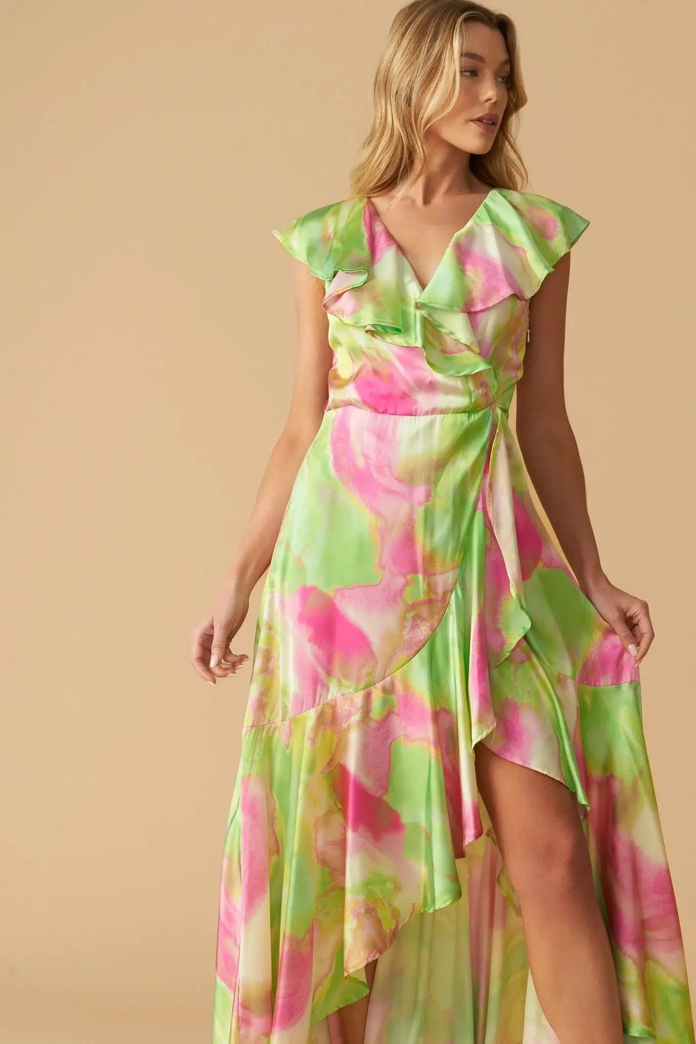 LA BEBE WOVEN SATIN MAXI DRESS - Flying Tomato - Flyclothing LLC