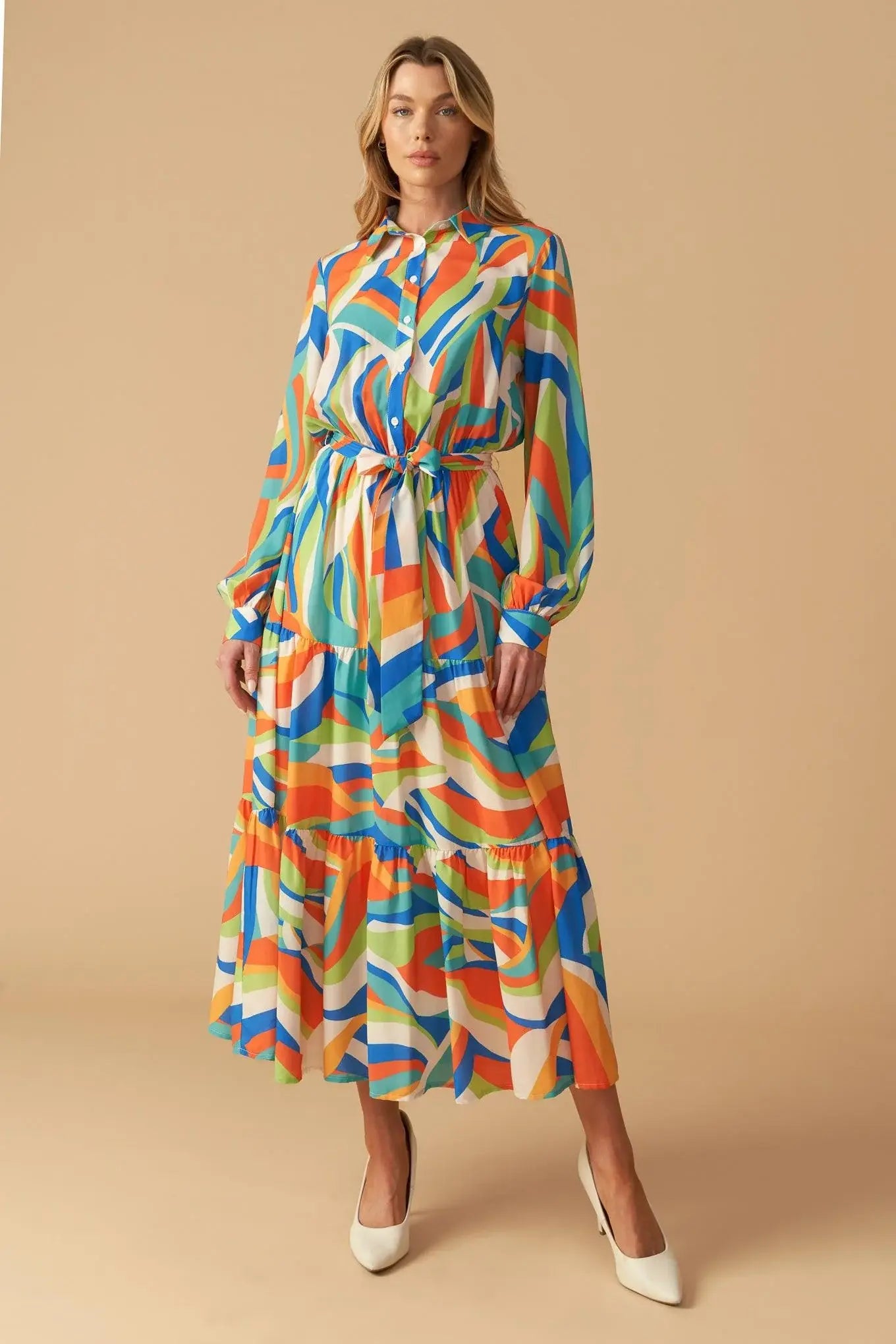 GLAM ATTITUDE WOVEN MIDI SHIRT DRESS - Flying Tomato - Flyclothing LLC
