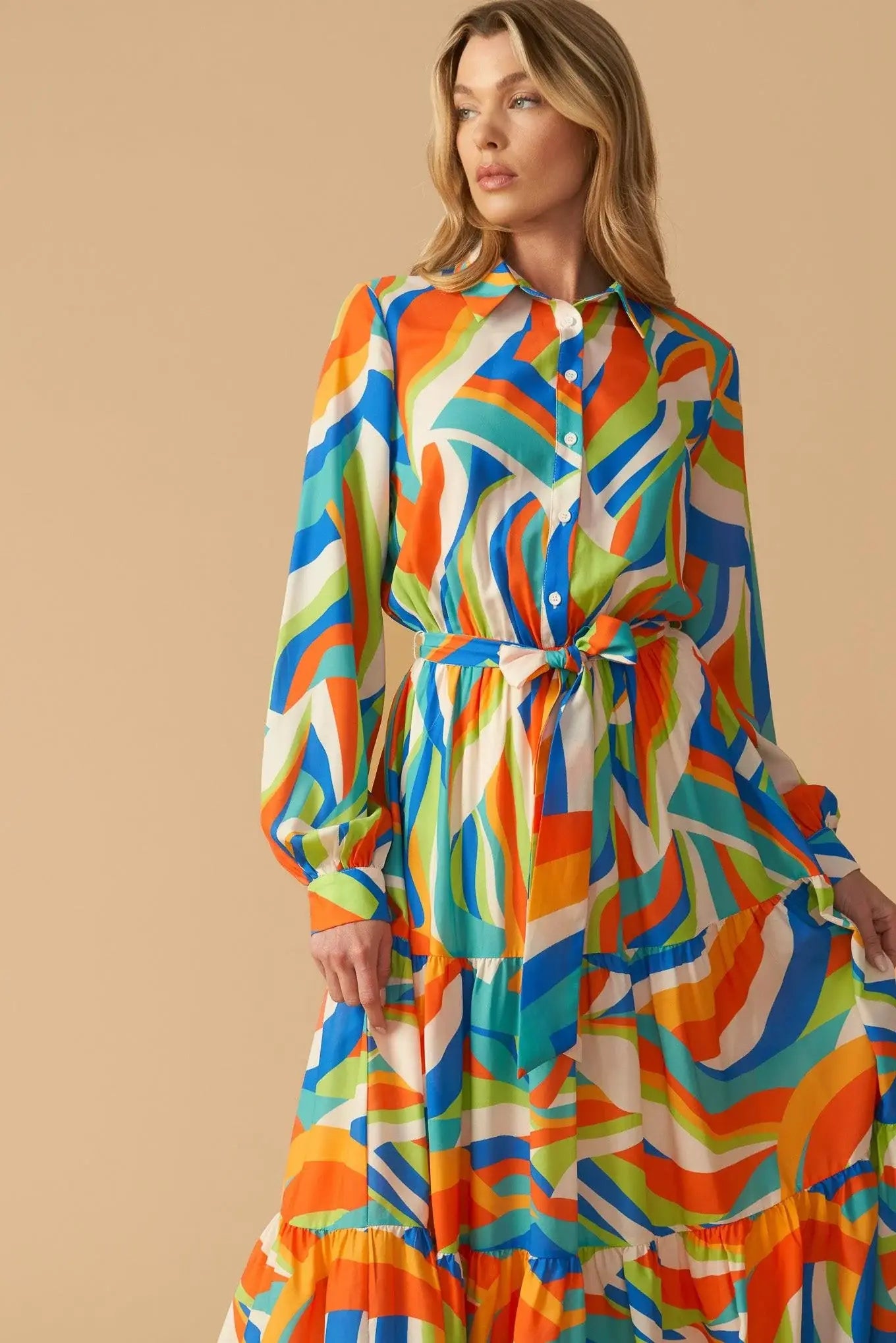 GLAM ATTITUDE WOVEN MIDI SHIRT DRESS - Flying Tomato - Flyclothing LLC