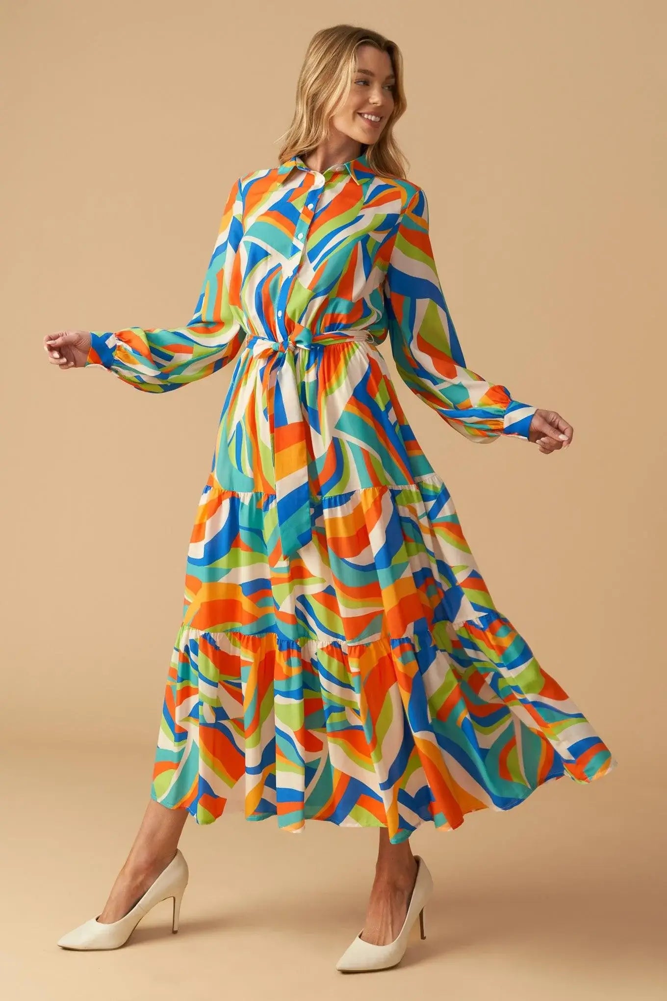 GLAM ATTITUDE WOVEN MIDI SHIRT DRESS - Flying Tomato - Flyclothing LLC