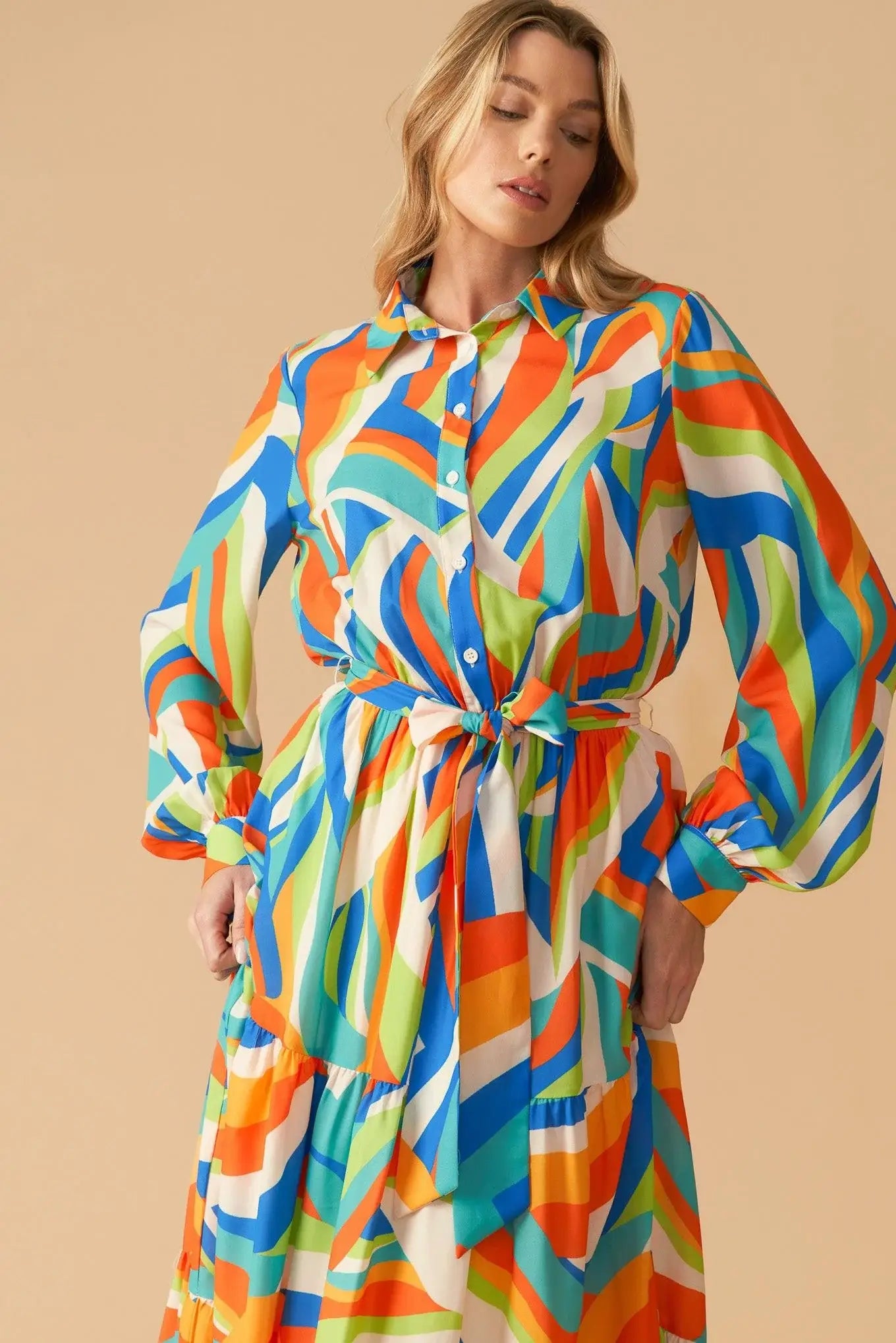 GLAM ATTITUDE WOVEN MIDI SHIRT DRESS - Flying Tomato - Flyclothing LLC