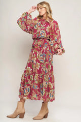 FLORALLY CHIC WOVEN MIDI DRESS - Flying Tomato - Flyclothing LLC