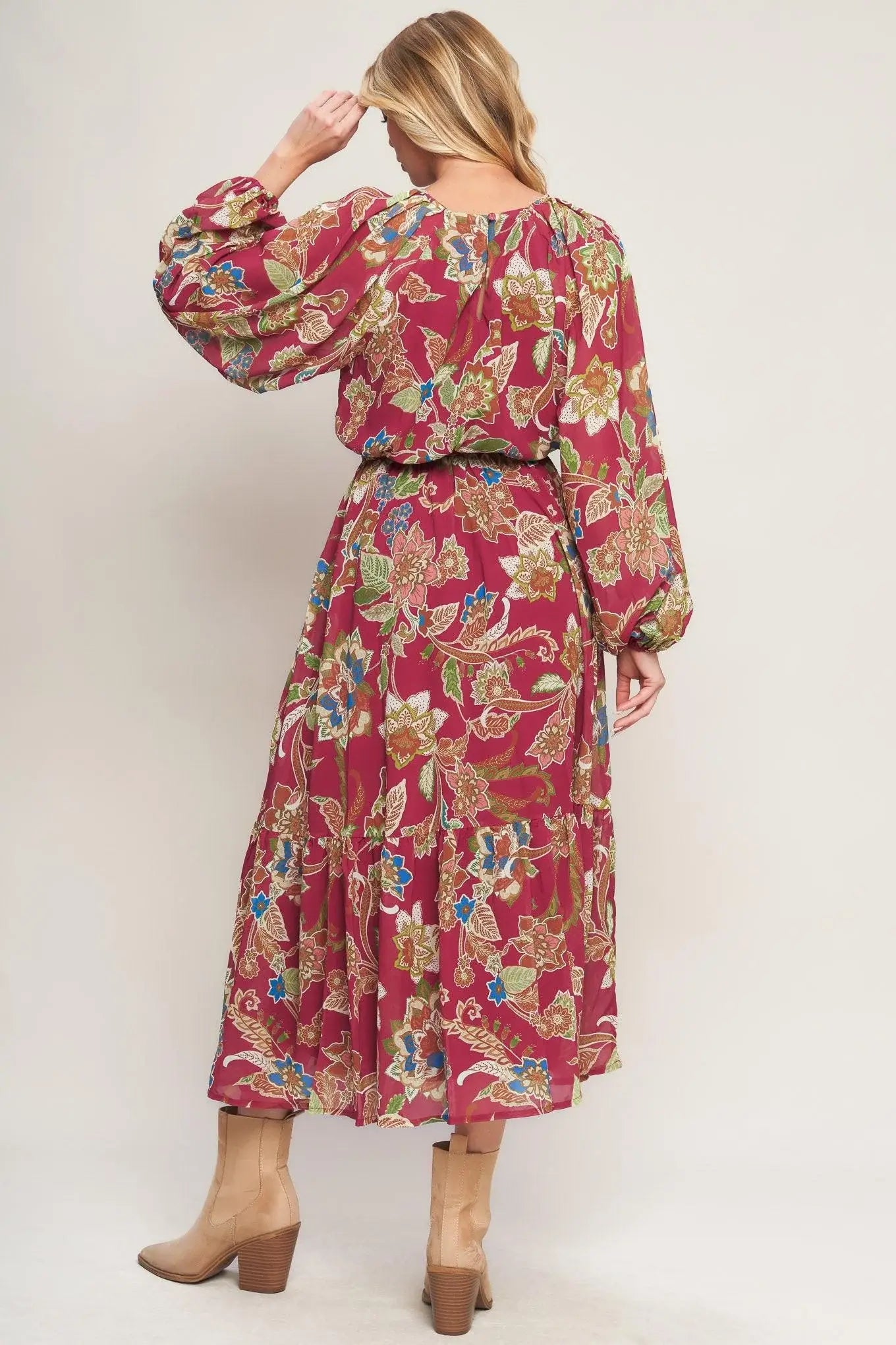 FLORALLY CHIC WOVEN MIDI DRESS - Flying Tomato - Flyclothing LLC