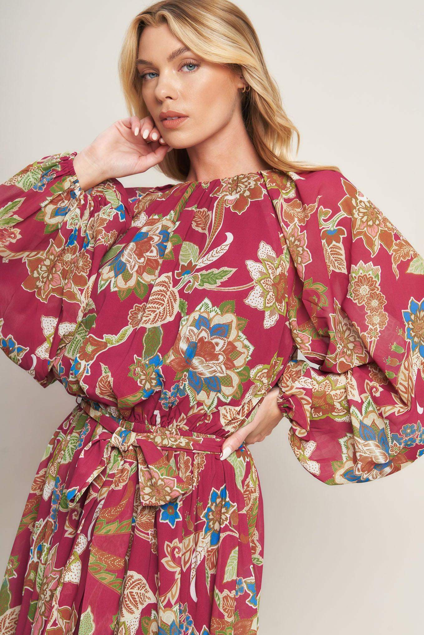 FLORALLY CHIC WOVEN MIDI DRESS - Flying Tomato - Flyclothing LLC