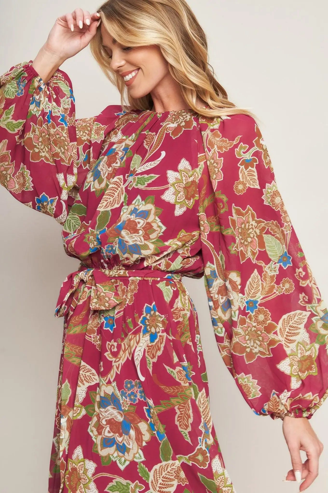 FLORALLY CHIC WOVEN MIDI DRESS - Flying Tomato - Flyclothing LLC