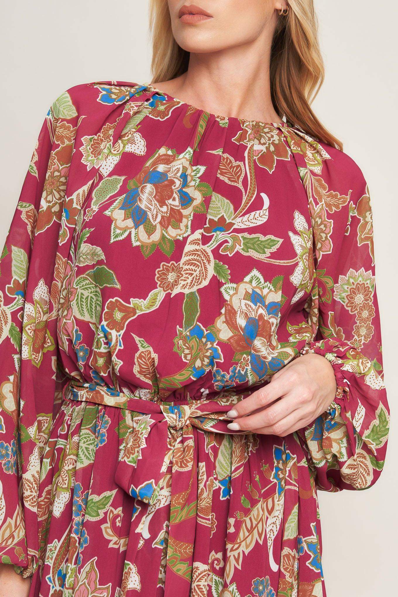 FLORALLY CHIC WOVEN MIDI DRESS - Flying Tomato - Flyclothing LLC