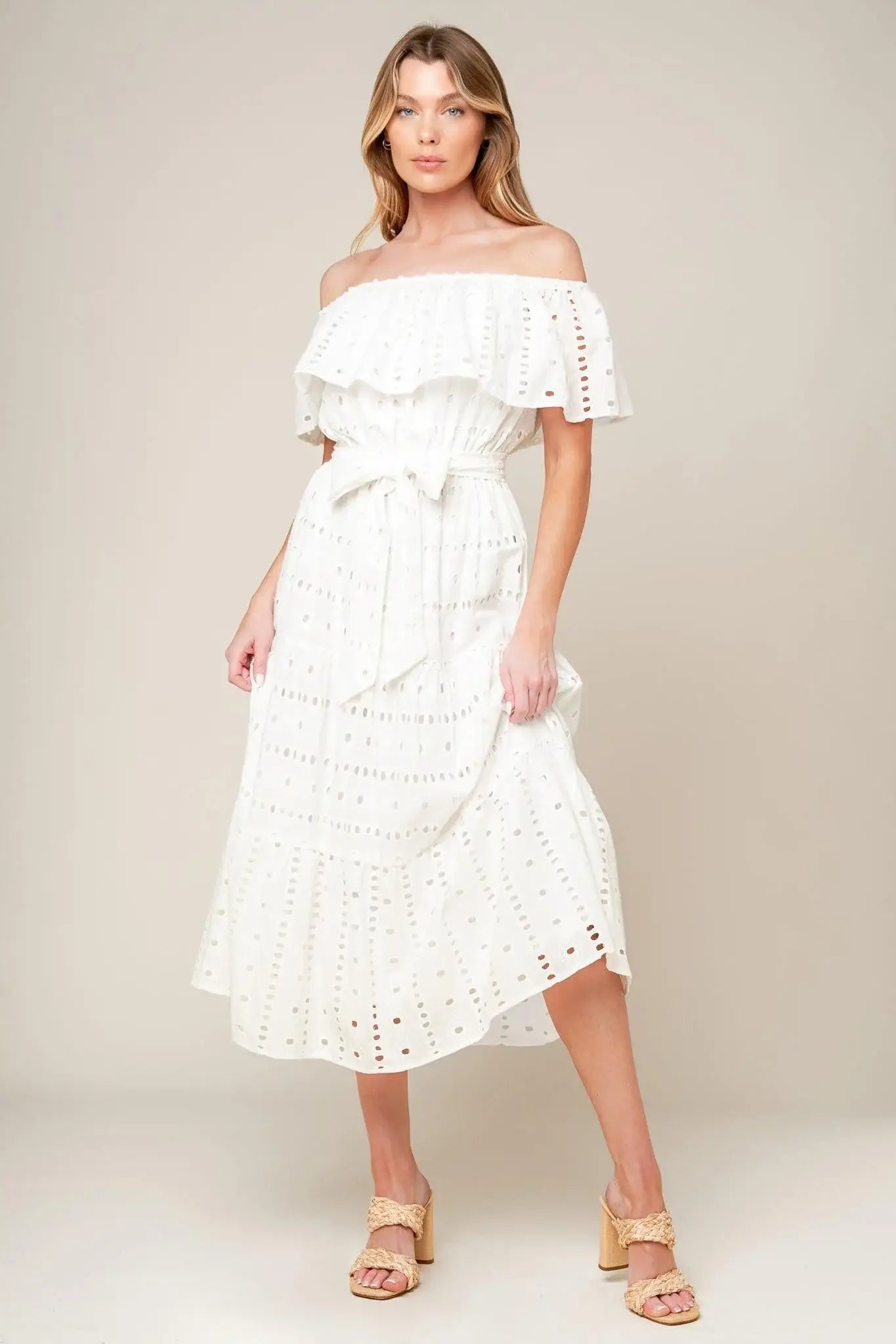 CATCHING MY BREATH EYELET MIDI DRESS - Flying Tomato - Flyclothing LLC