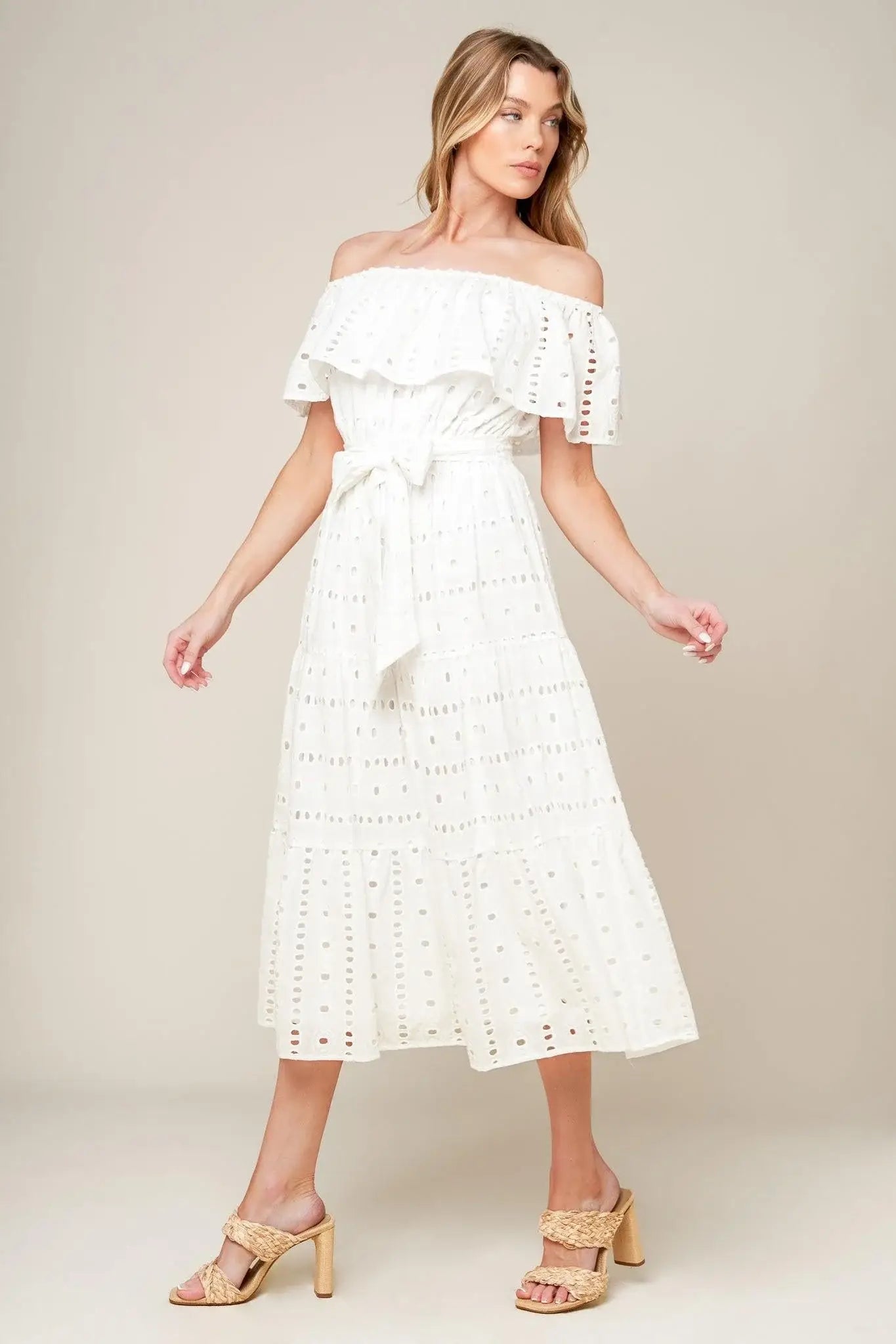 CATCHING MY BREATH EYELET MIDI DRESS - Flying Tomato - Flyclothing LLC