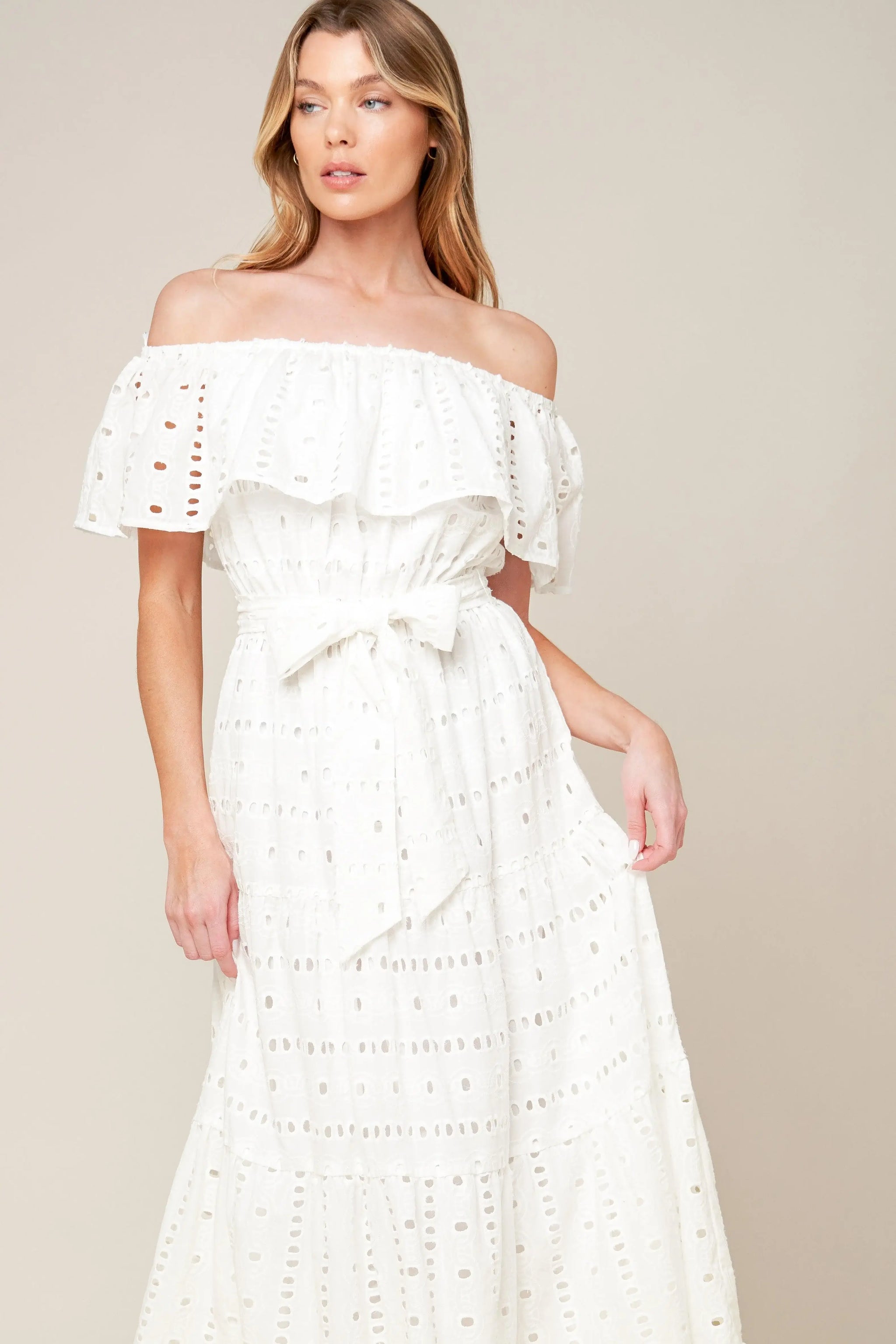 CATCHING MY BREATH EYELET MIDI DRESS - Flying Tomato - Flyclothing LLC