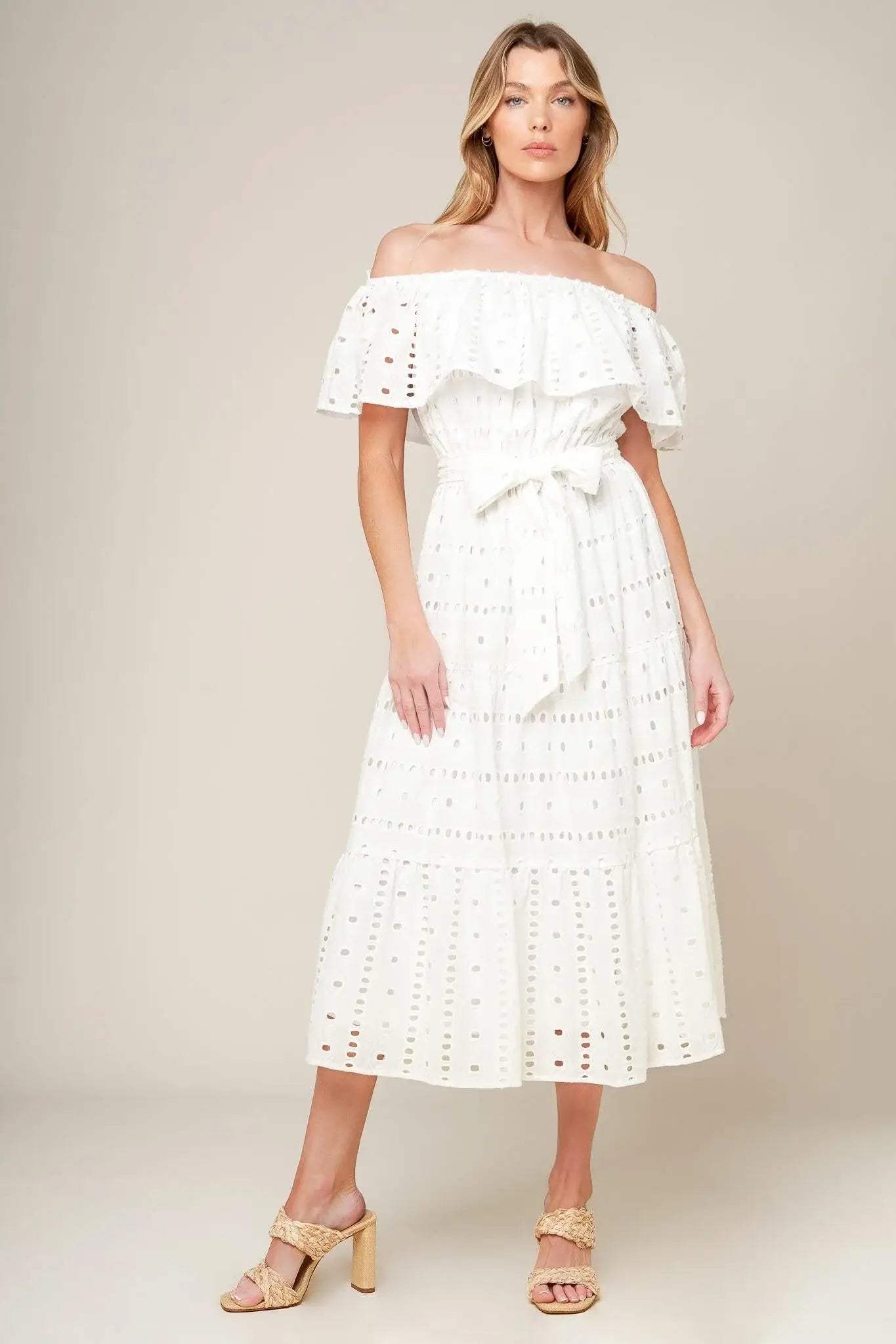 CATCHING MY BREATH EYELET MIDI DRESS - Flying Tomato - Flyclothing LLC