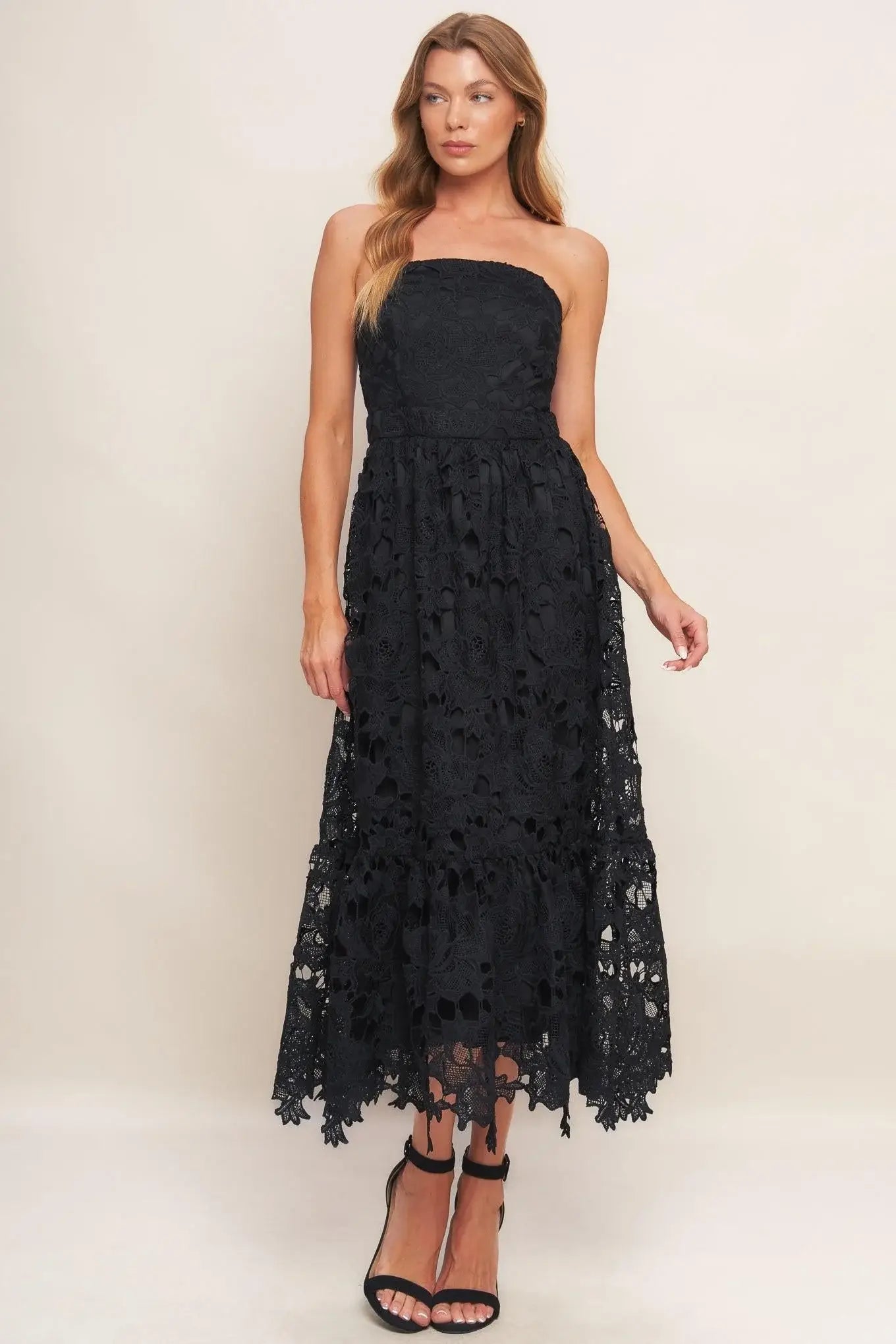 CAREFREE NIGHTS BLACK LACE MIDI DRESS - Flying Tomato - Flyclothing LLC