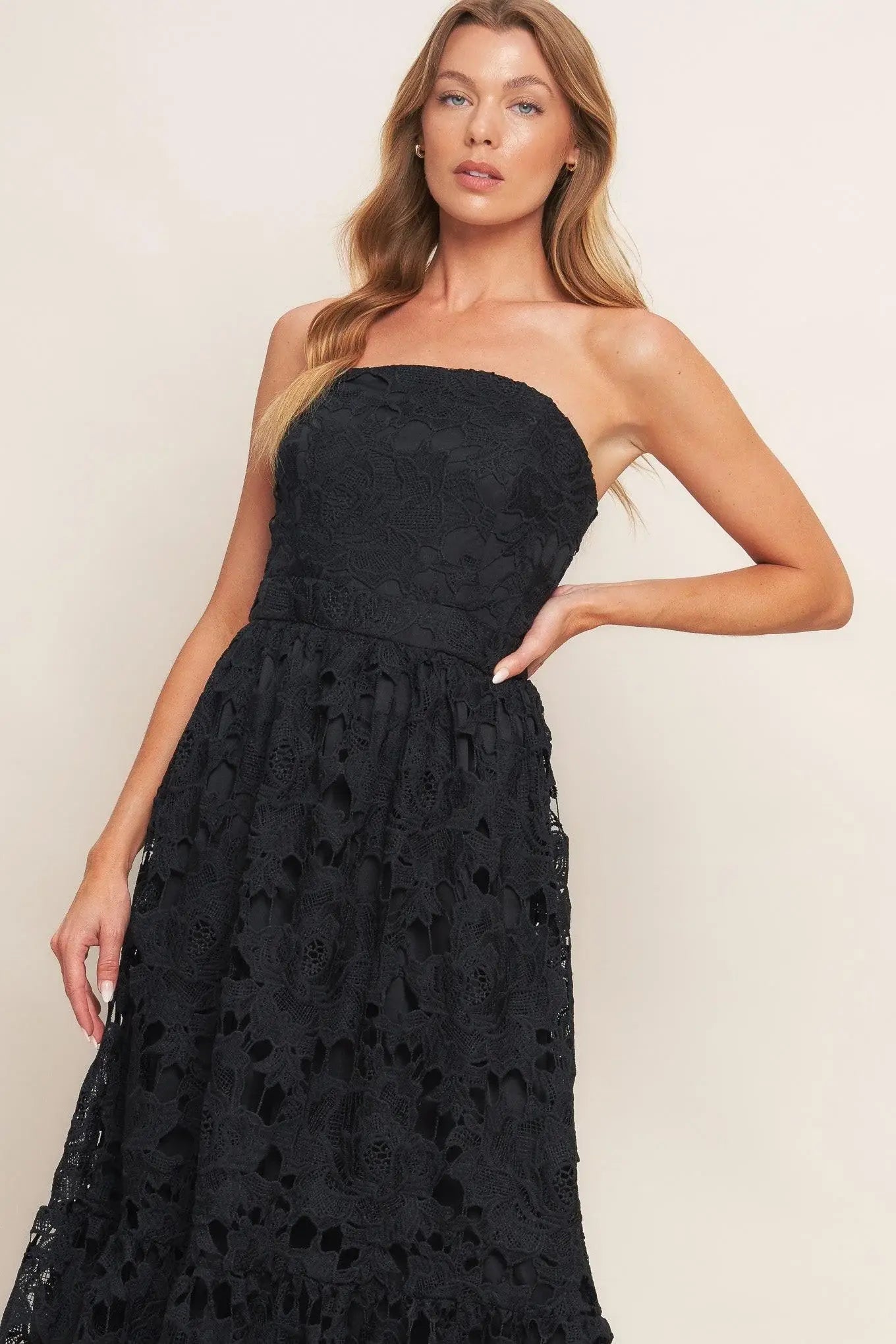 CAREFREE NIGHTS BLACK LACE MIDI DRESS - Flying Tomato - Flyclothing LLC