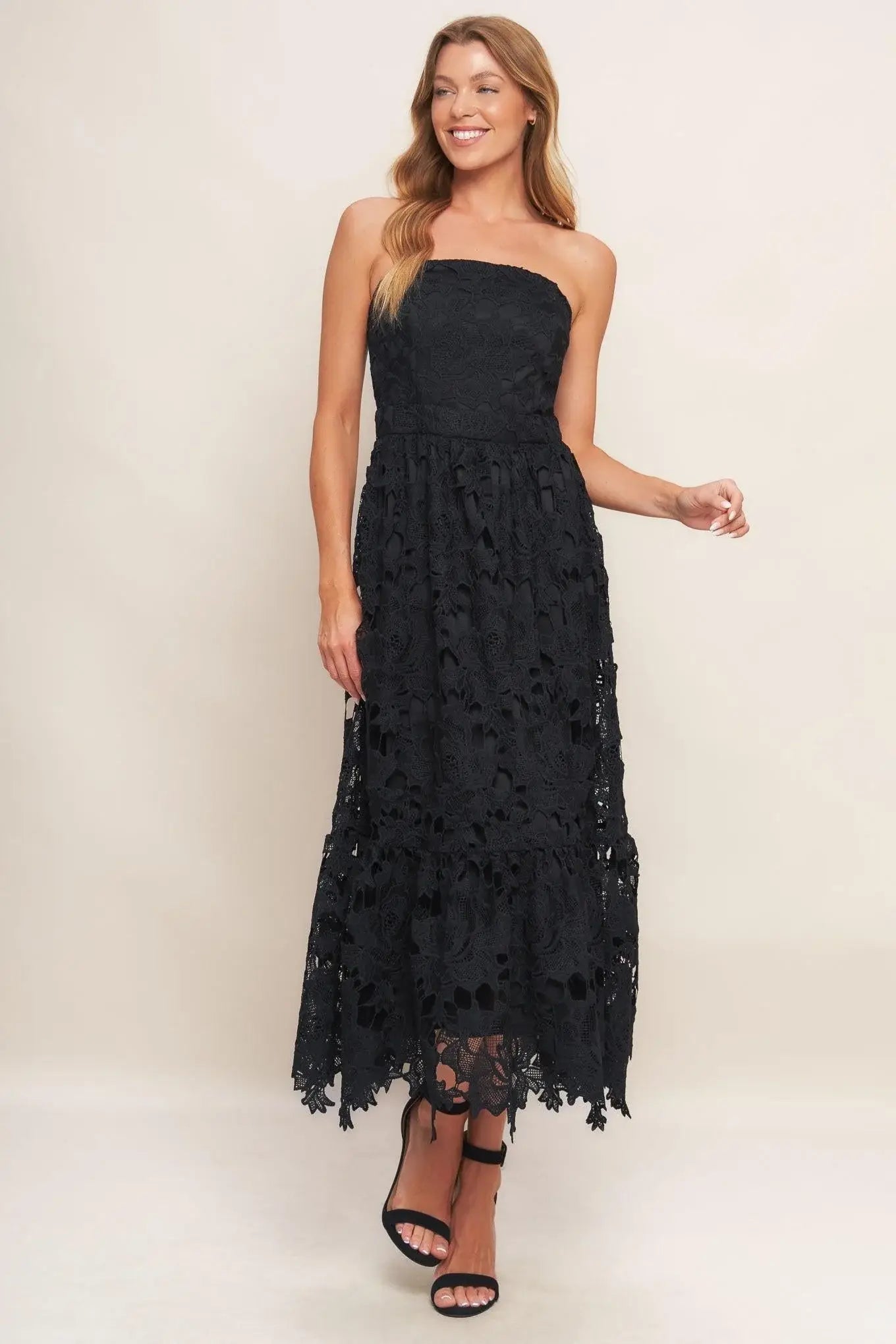 CAREFREE NIGHTS BLACK LACE MIDI DRESS - Flying Tomato - Flyclothing LLC