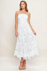 CAREFREE NIGHTS LACE OFF WHITE MIDI DRESS - Flying Tomato - Flyclothing LLC