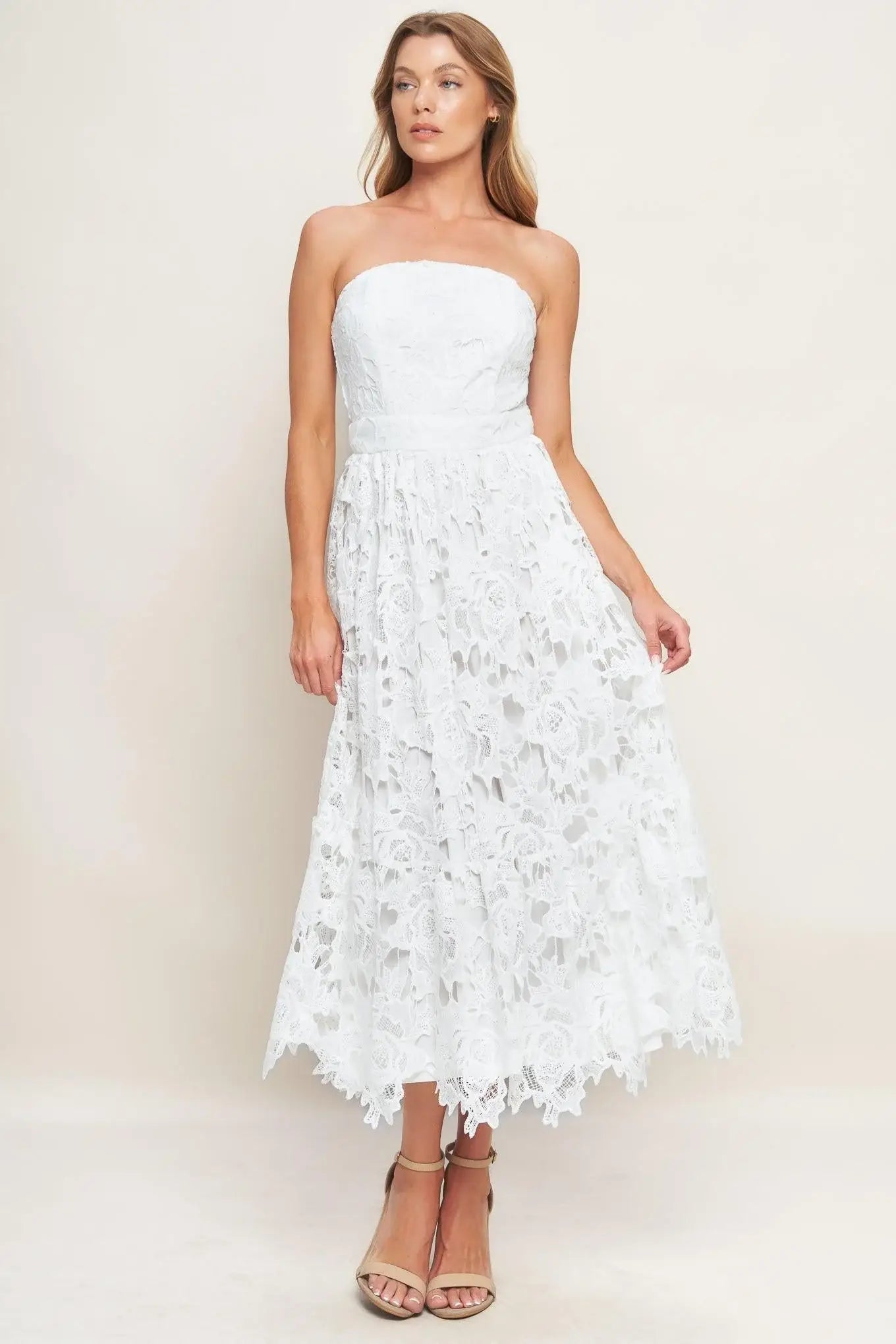 CAREFREE NIGHTS LACE OFF WHITE MIDI DRESS - Flying Tomato - Flyclothing LLC