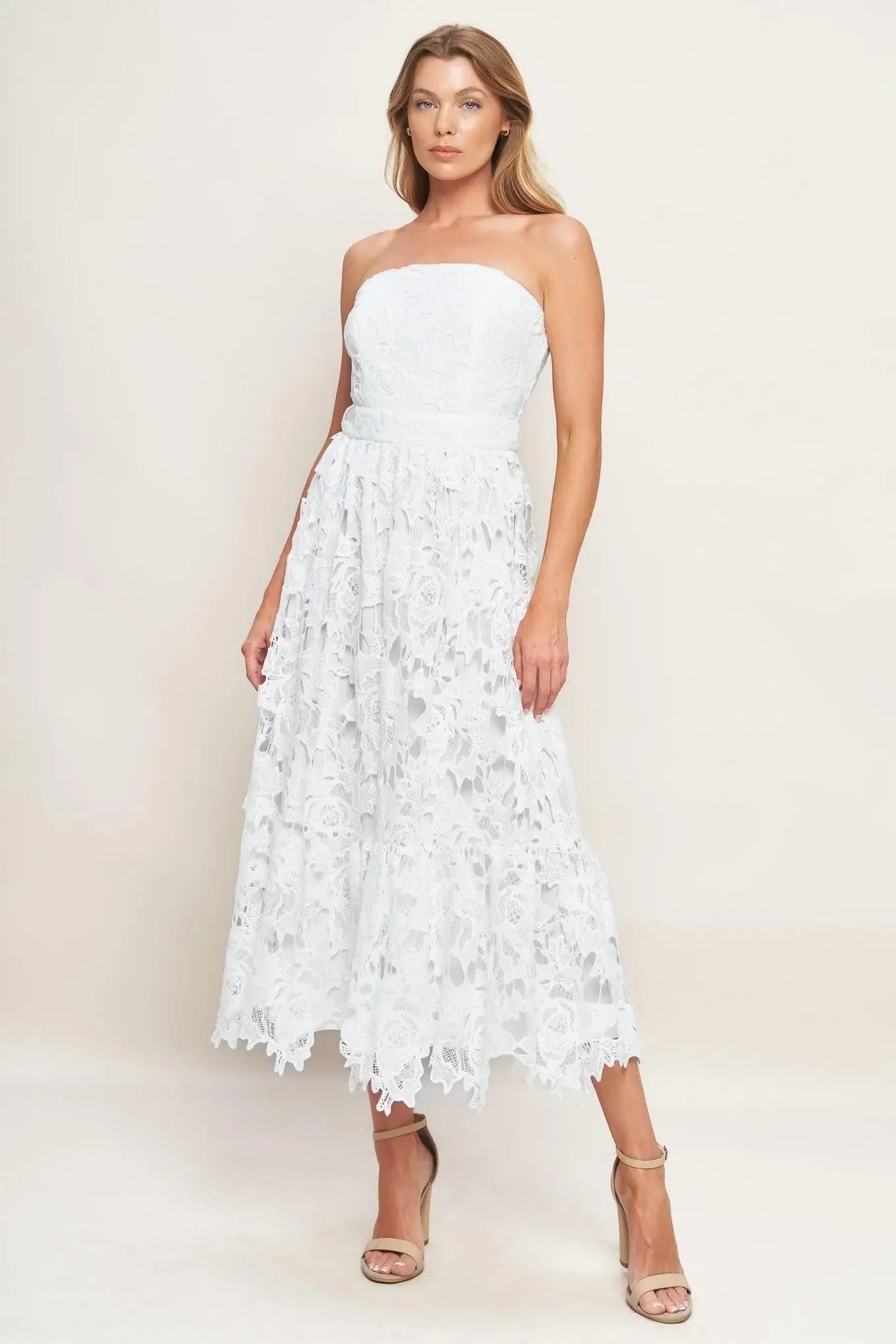 CAREFREE NIGHTS LACE OFF WHITE MIDI DRESS - Flying Tomato - Flyclothing LLC