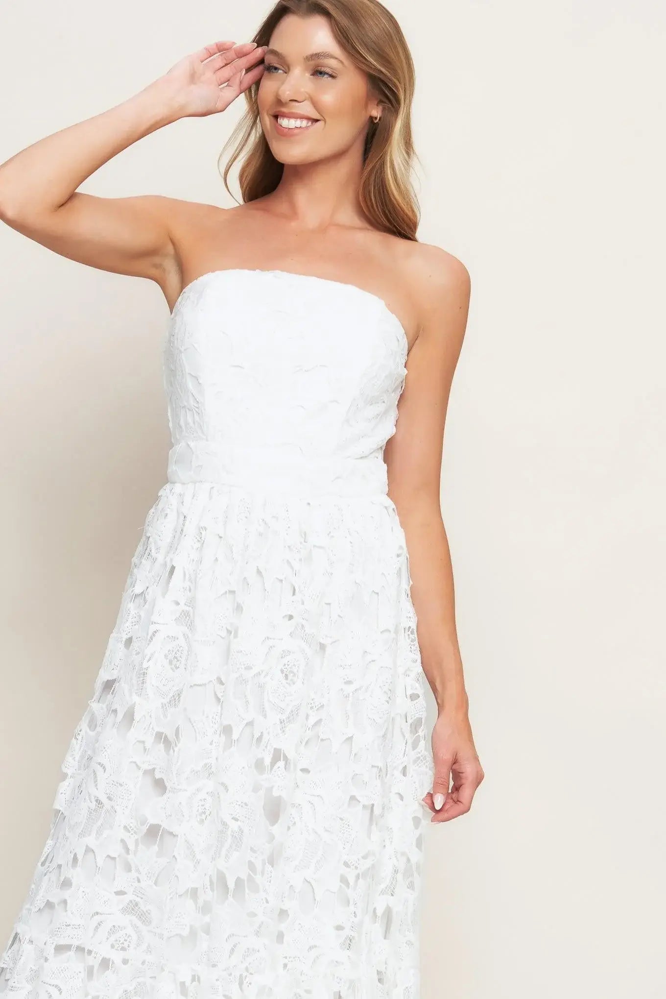 CAREFREE NIGHTS LACE OFF WHITE MIDI DRESS - Flying Tomato - Flyclothing LLC