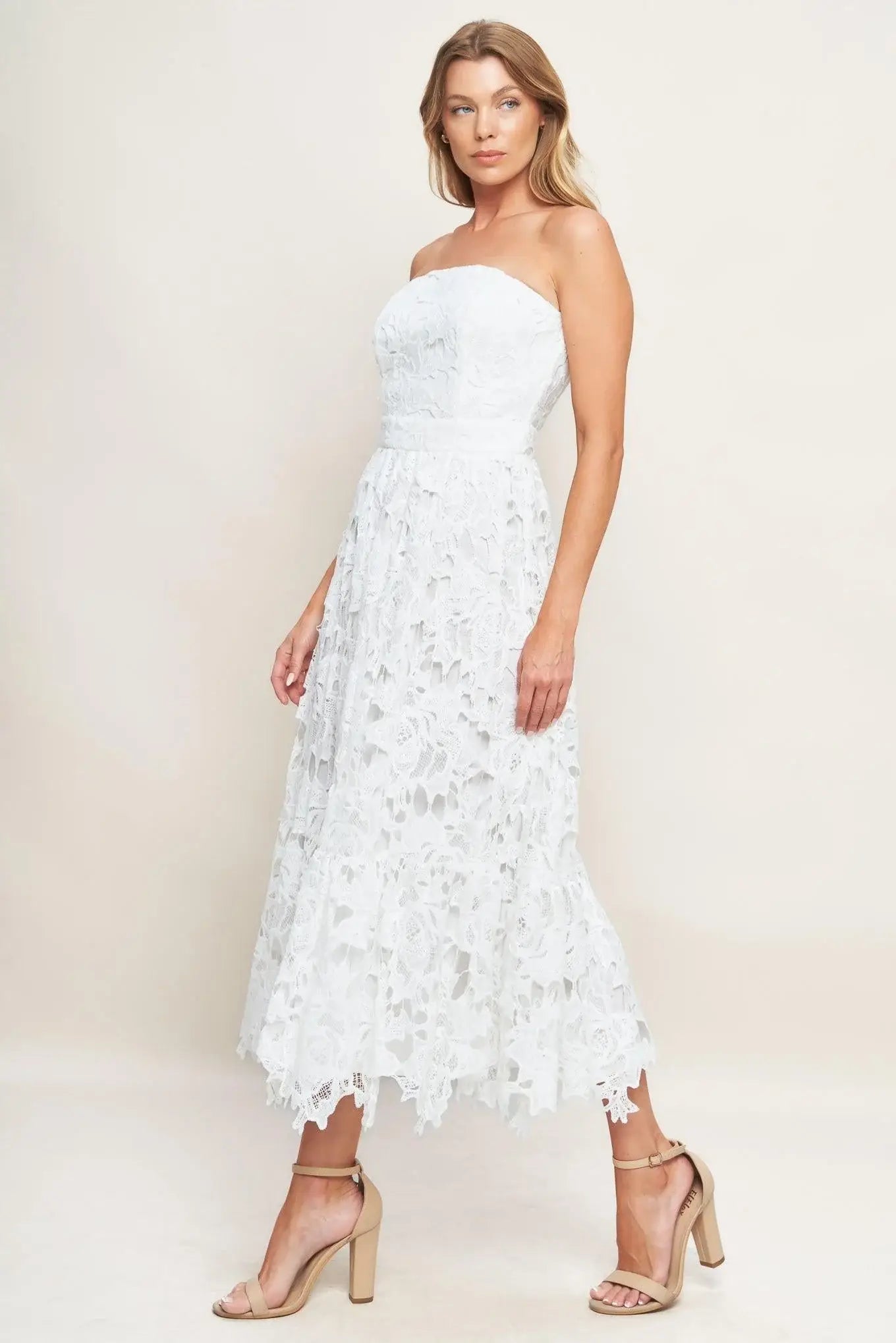 CAREFREE NIGHTS LACE OFF WHITE MIDI DRESS - Flying Tomato - Flyclothing LLC