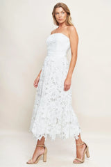 CAREFREE NIGHTS LACE OFF WHITE MIDI DRESS - Flying Tomato - Flyclothing LLC