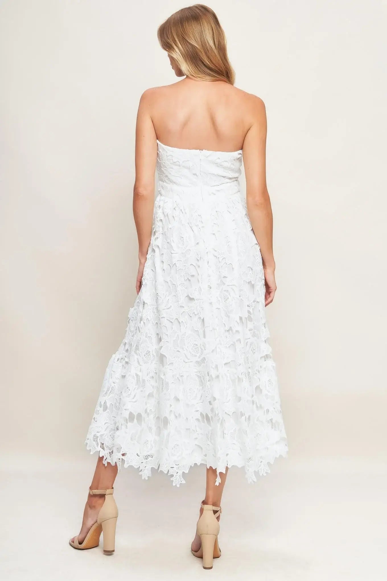 CAREFREE NIGHTS LACE OFF WHITE MIDI DRESS - Flying Tomato - Flyclothing LLC