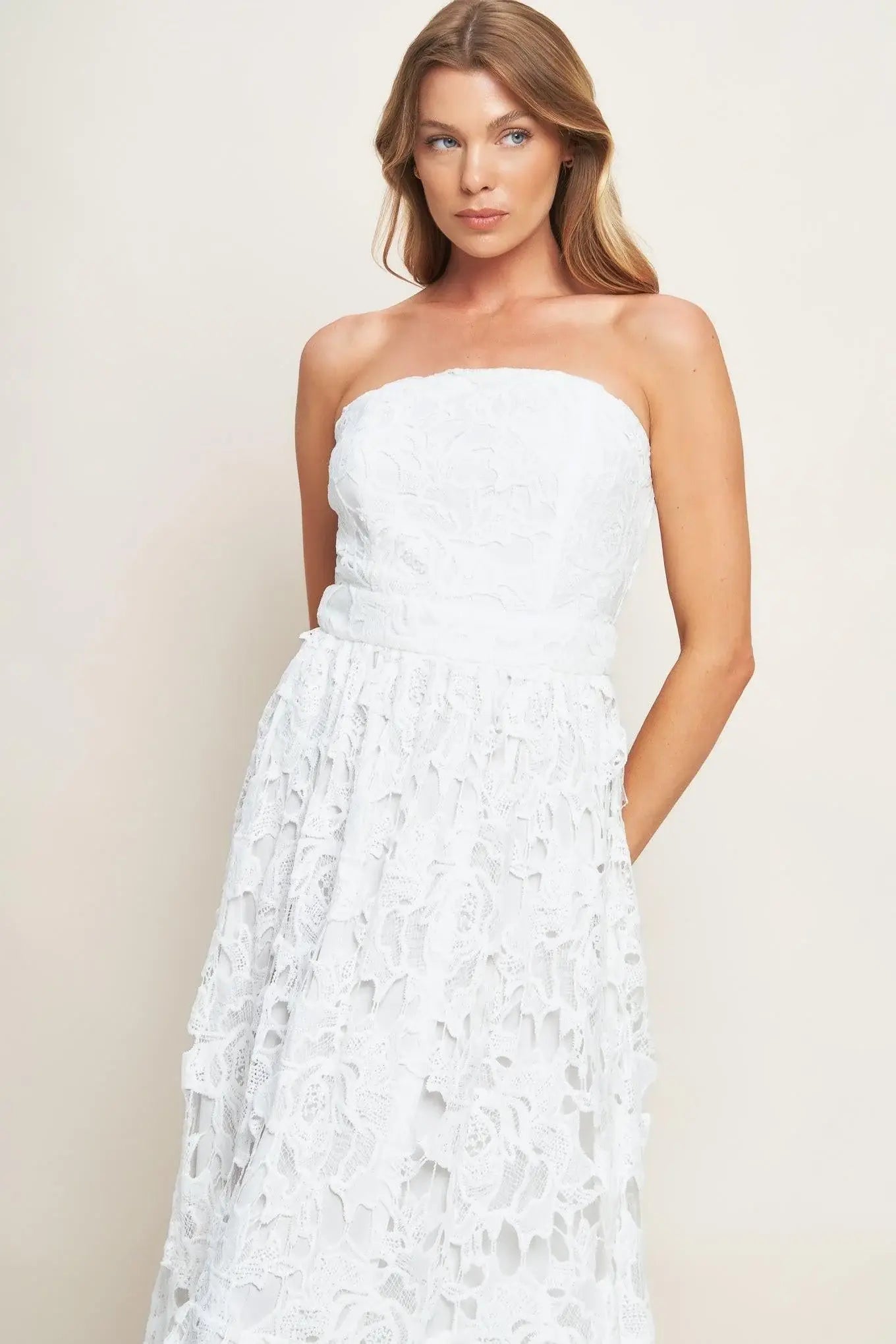 CAREFREE NIGHTS LACE OFF WHITE MIDI DRESS - Flying Tomato - Flyclothing LLC