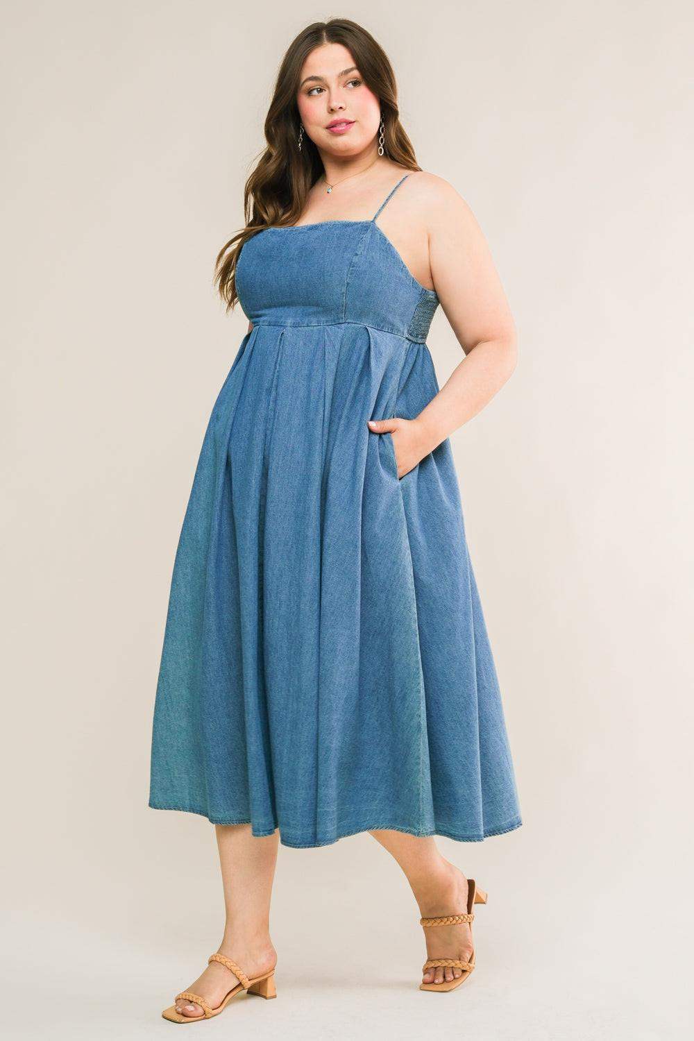 CAPTIVATING HEART DENIM MIDI DRESS - Flying Tomato - Flyclothing LLC