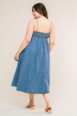 CAPTIVATING HEART DENIM MIDI DRESS - Flying Tomato - Flyclothing LLC