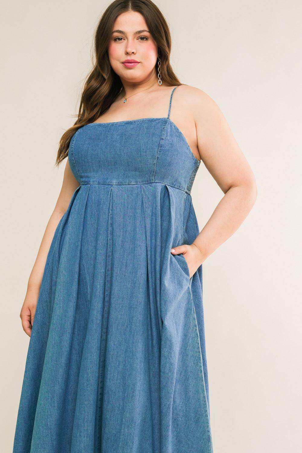 CAPTIVATING HEART DENIM MIDI DRESS - Flying Tomato - Flyclothing LLC