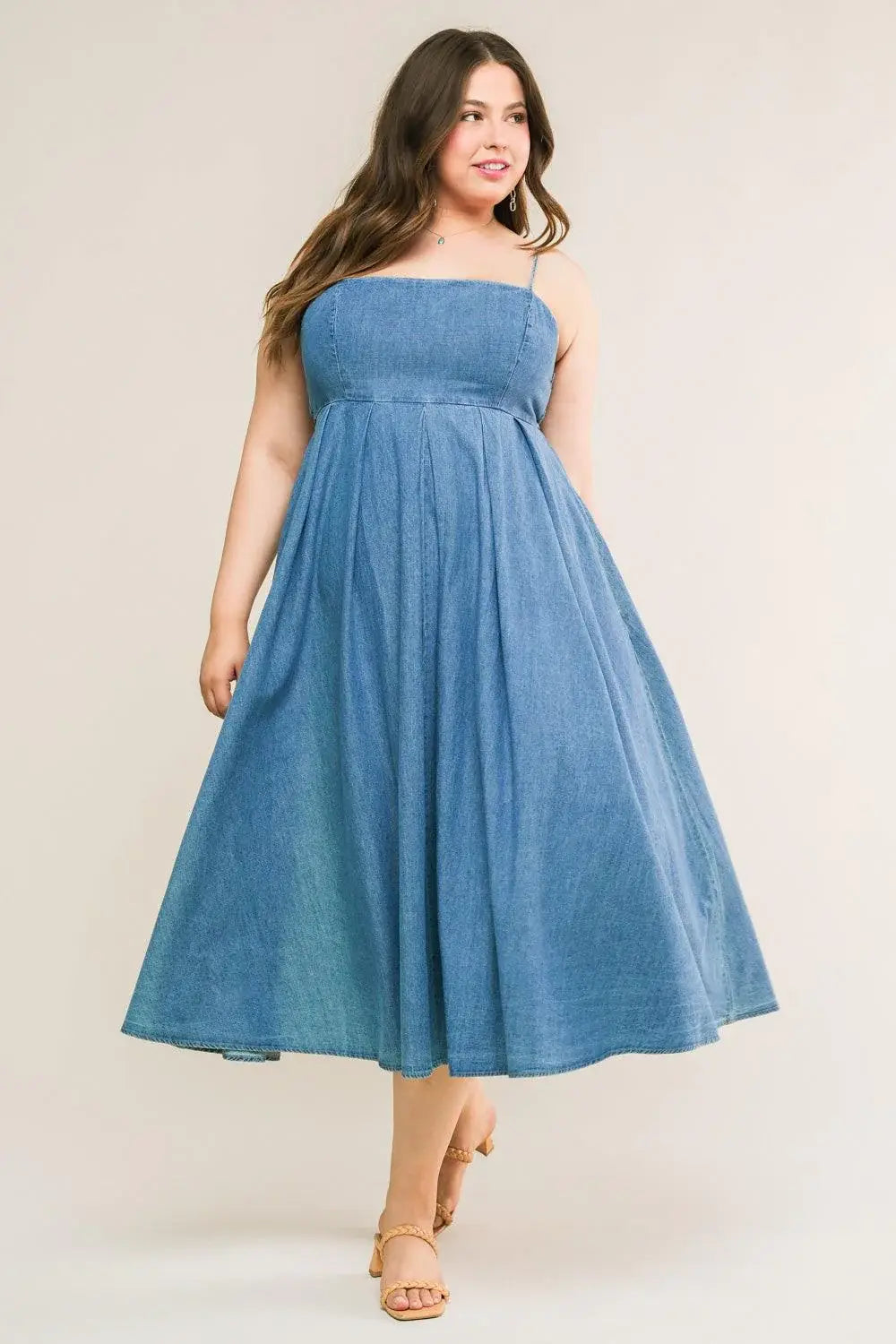 CAPTIVATING HEART DENIM MIDI DRESS - Flying Tomato - Flyclothing LLC