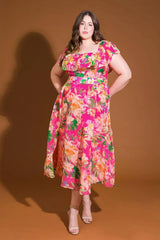 HAPPIEST HERE WOVEN MIDI DRESS - Flying Tomato - Flyclothing LLC