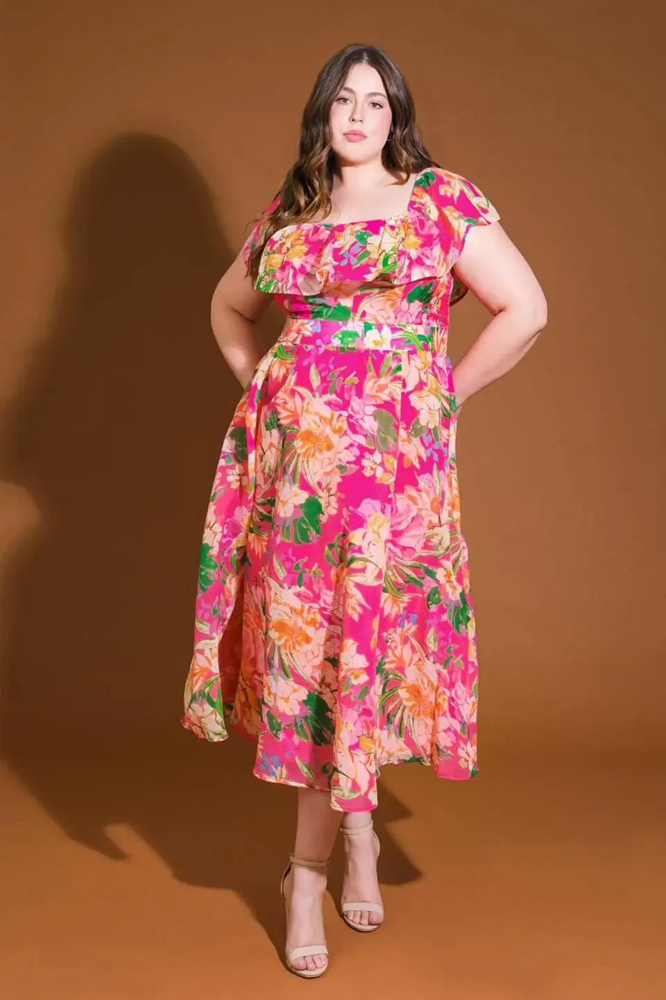 HAPPIEST HERE WOVEN MIDI DRESS - Flying Tomato - Flyclothing LLC