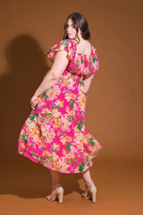 HAPPIEST HERE WOVEN MIDI DRESS - Flying Tomato - Flyclothing LLC