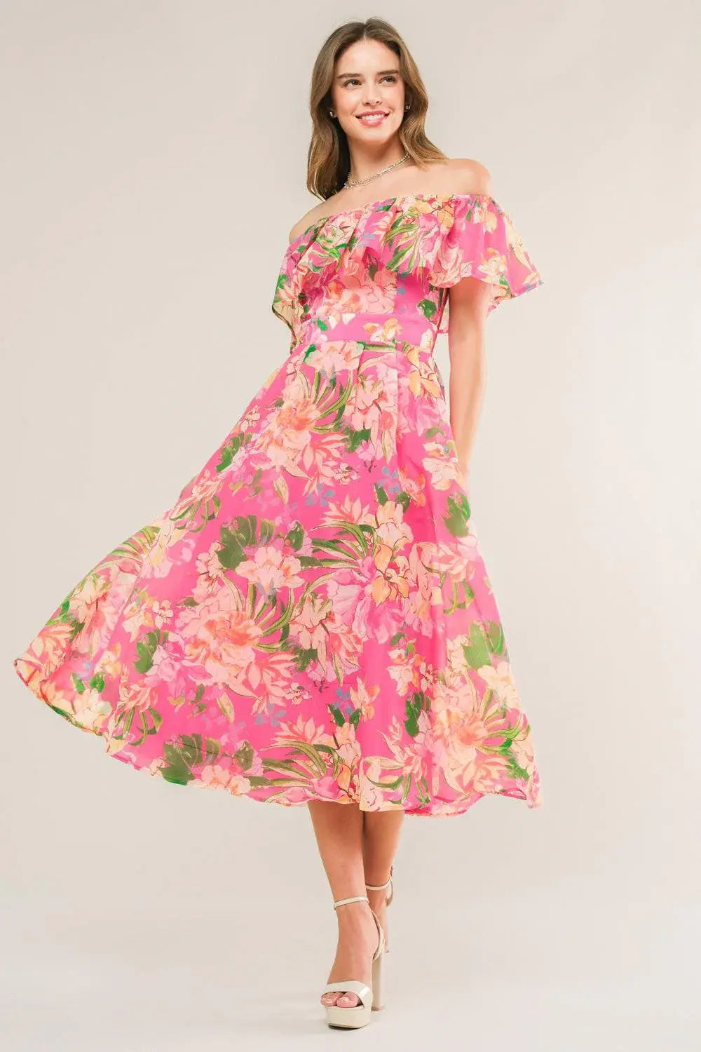 HAPPIEST HERE WOVEN MIDI DRESS - Flying Tomato - Flyclothing LLC