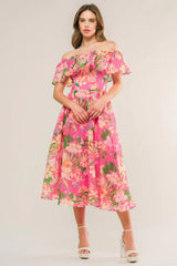 HAPPIEST HERE WOVEN MIDI DRESS - Flying Tomato - Flyclothing LLC