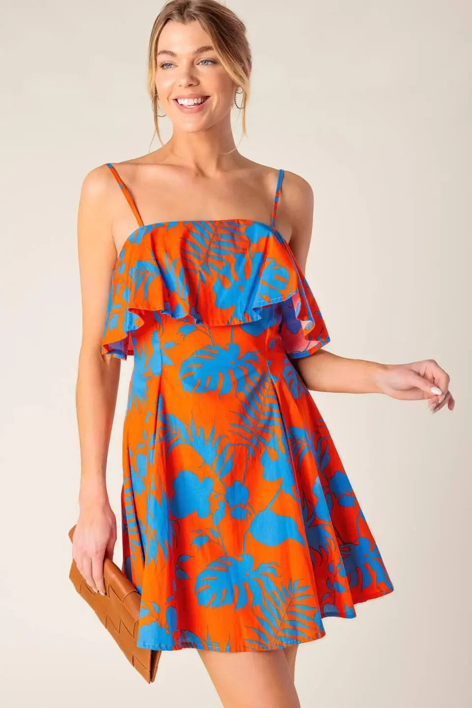STOPPING TIME ORANGE WOVEN MINI DRESS - Flying Tomato - Flyclothing LLC