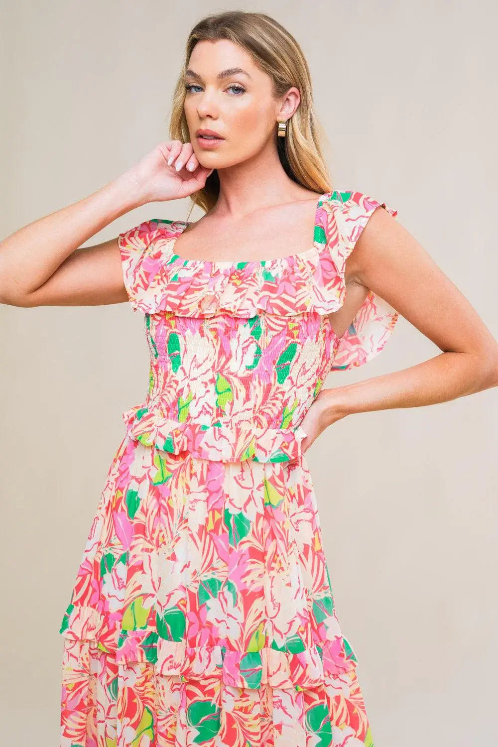 RELAXED CHARM WOVEN MIDI DRESS - Flying Tomato - Flyclothing LLC