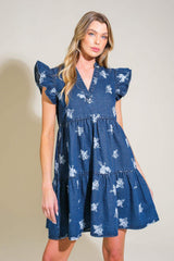 ROMANTICALLY ENTANGLED DENIM MINI DRESS - Flying Tomato - Flyclothing LLC
