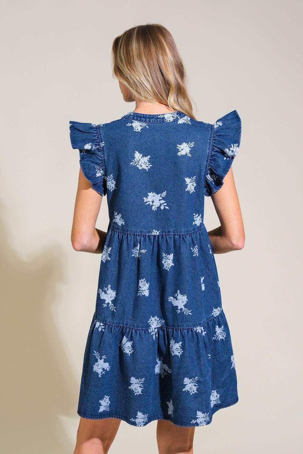 ROMANTICALLY ENTANGLED DENIM MINI DRESS - Flying Tomato - Flyclothing LLC