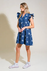 ROMANTICALLY ENTANGLED DENIM MINI DRESS - Flying Tomato - Flyclothing LLC