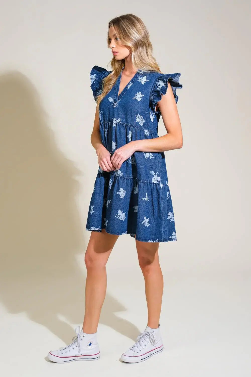 ROMANTICALLY ENTANGLED DENIM MINI DRESS - Flying Tomato - Flyclothing LLC