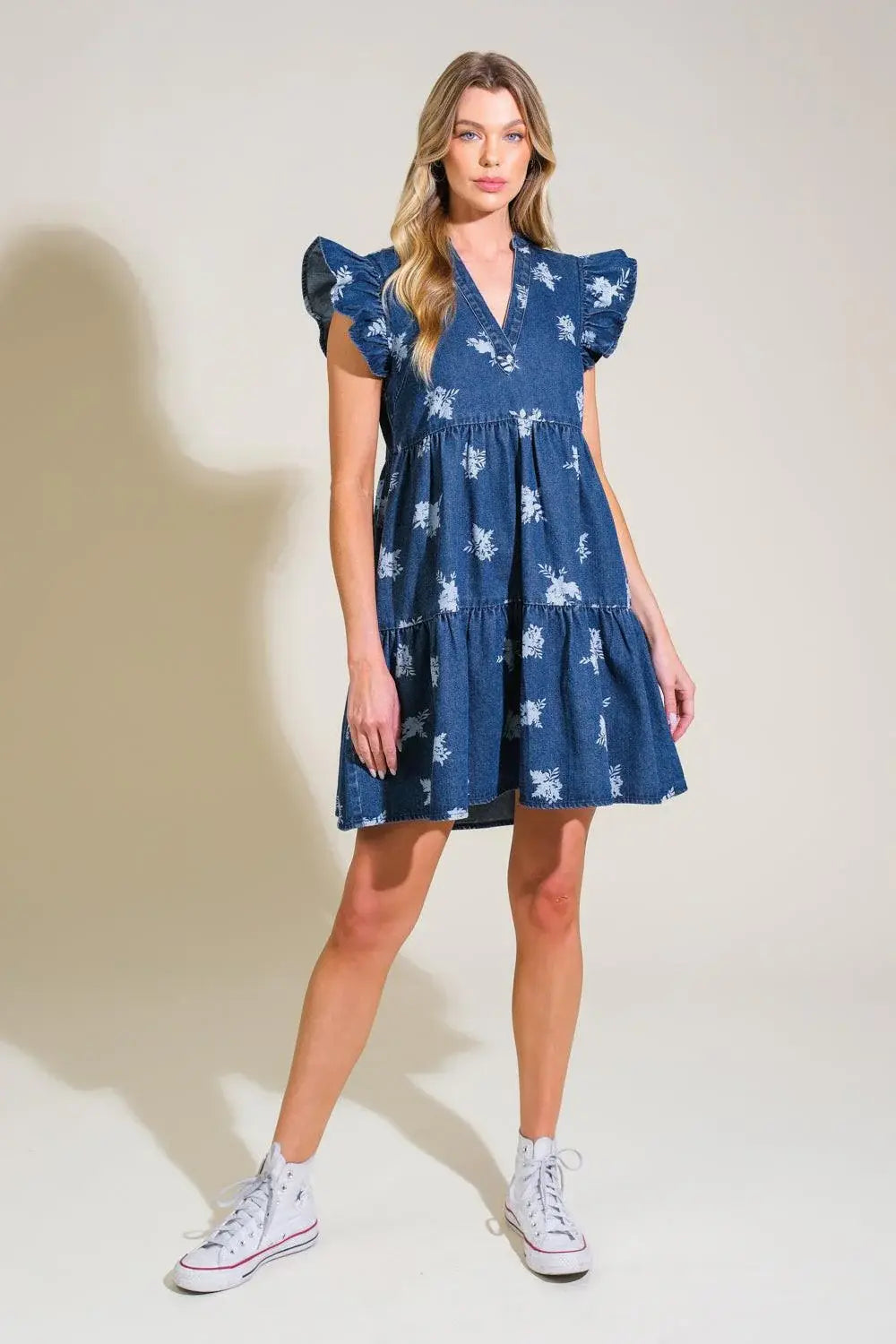 ROMANTICALLY ENTANGLED DENIM MINI DRESS - Flying Tomato - Flyclothing LLC