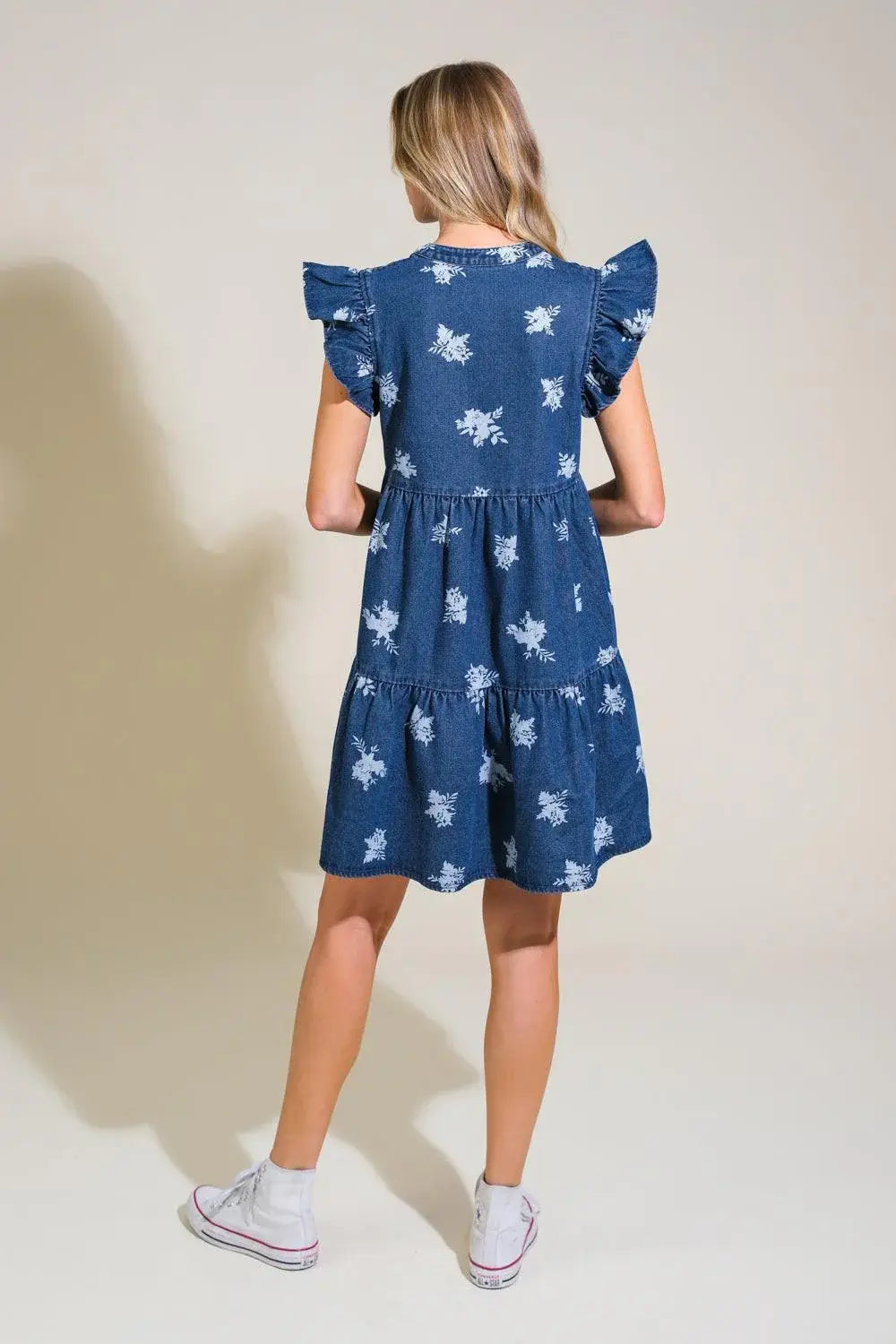 ROMANTICALLY ENTANGLED DENIM MINI DRESS - Flying Tomato - Flyclothing LLC