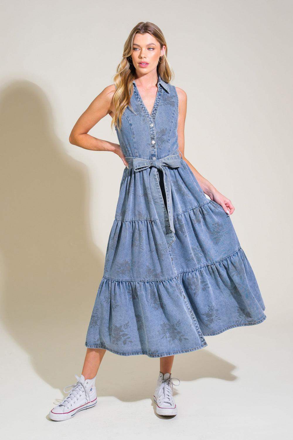 LIFE’S PATHWAYS DENIM SHIRT DRESS - Flying Tomato - Flyclothing LLC