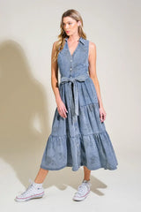 LIFE’S PATHWAYS DENIM SHIRT DRESS - Flying Tomato - Flyclothing LLC