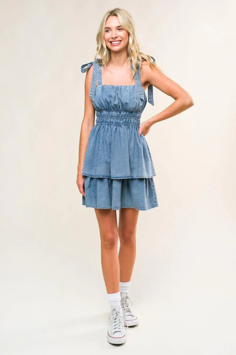 ALONG THE SHORELINE DENIM MINI DRESS - Flying Tomato - Flyclothing LLC