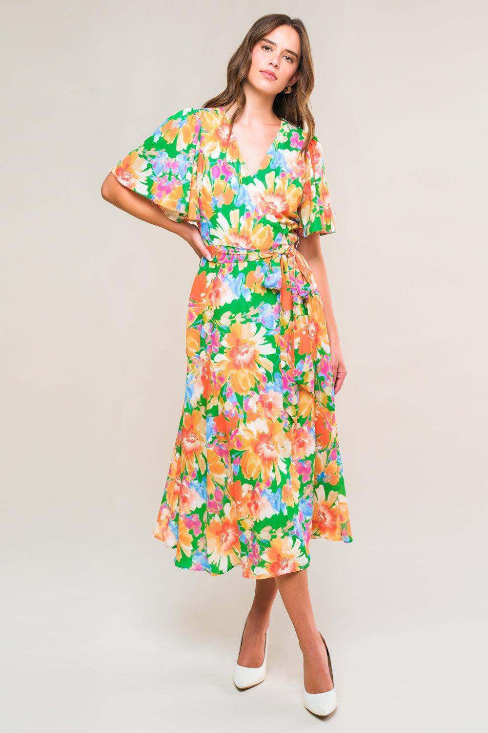 EFFERVESCENT LOVE TRUE WRAP MIDI DRESS - Flying Tomato - Flyclothing LLC